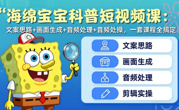 海绵宝宝科普短视频课：文案思路+画面生成+音频处理+剪辑实操，一套课程全搞定