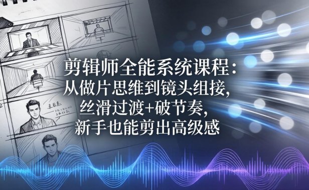 剪辑师全能系统课程：从做片思维到镜头组接，丝滑过渡+破节奏，新手也能剪出高级感