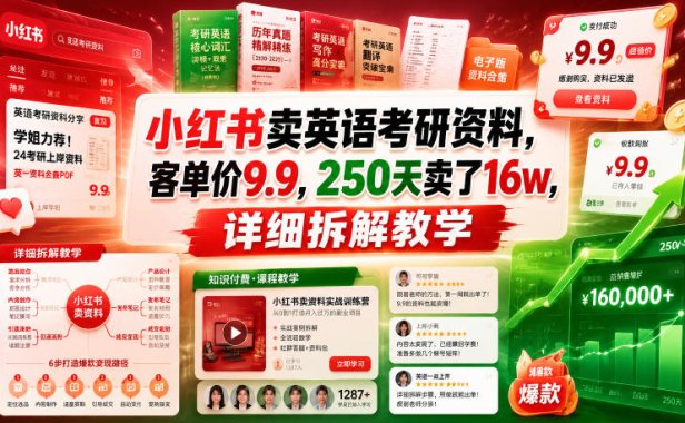 小红书卖英语考研资料,客单价9.9,250天卖了16w,详细拆解教学