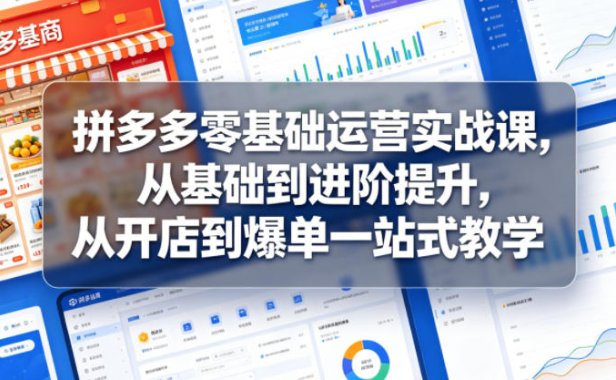 拼多多零基础运营实战课，从基础到进阶提升，从开店到爆单一站式教学