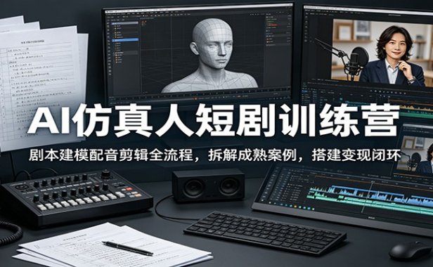 AI仿真人短剧训练营:剧本建模配音剪辑全流程,拆解成熟案例,搭建变现闭环