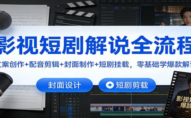 影视短剧解说全流程:文案创作+配音剪辑+封面制作+短剧挂载,零基础学爆款解说