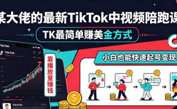 某大佬的最新TikTok中视频陪跑课,TK最简单賺美金方式,靠播放量賺钱,小白也能快速起号变现
