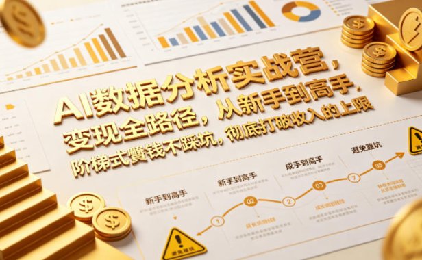 AI数据分析实战营，变现全路径，从新手到高手，阶梯式賺钱不踩坑，彻底打破收入的上限
