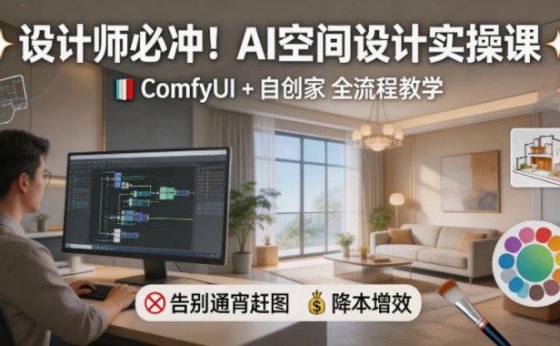 设计师必冲！AI空间设计实操课，ComfyUI+自创家全教学，告别通宵赶图，降本增效