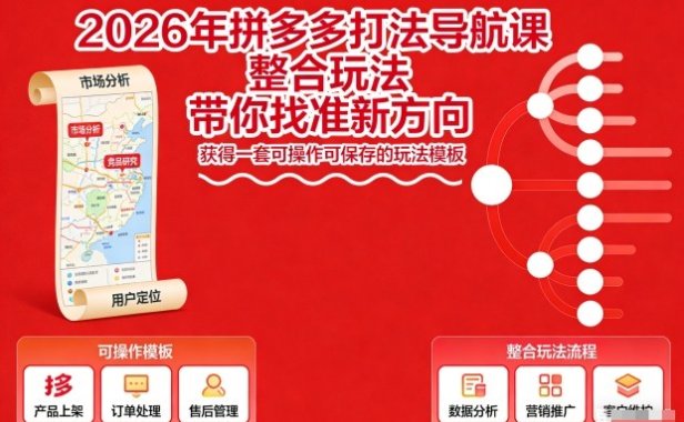 2026年拼多多打法导航课,整合玩法,带你找准新方向,获得一套可操作可保存的玩法模板
