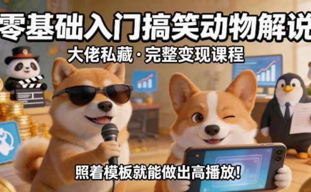 零基础入门搞笑动物解说，大佬私藏完整变现课程，照着模板就能做出高播放