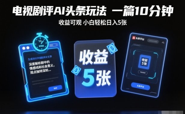 电视剧评AI头条玩法,一篇10分钟,收益可观,小白轻松日入5张+【独家】