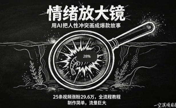 AI制作“情绪放大镜“视频，25条视频涨粉29.6W粉，流量巨大，制作简单，全流程教程
