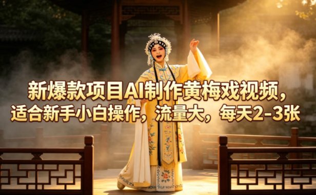 新爆款项目AI制作黄梅戏视频，适合新手小白操作，流量大，每天2-3张