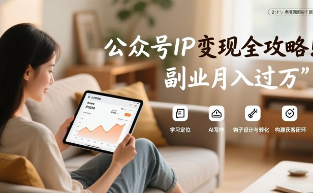 公众号IP变现全攻略，学习定位、AI写作、钩子设计与转化，构建获客闭环，副业月入过万