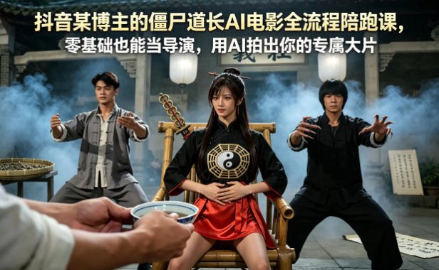抖音某博主的僵尸道长AI电影全流程陪跑课，零基础也能当导演，用AI拍出你的专属大片