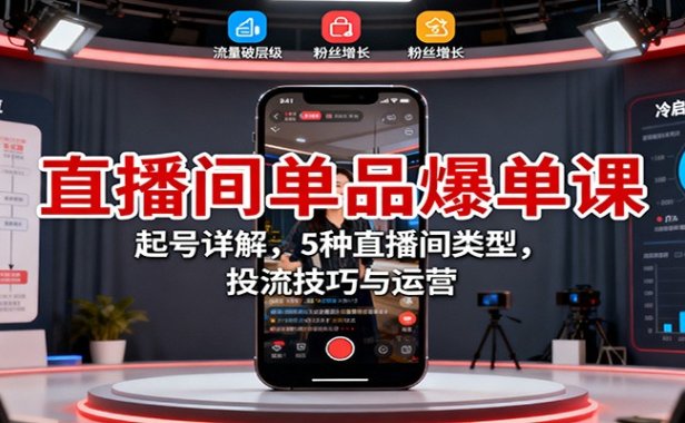 直播间单品爆单课:起号详解,5种直播间类型,投流技巧与运营