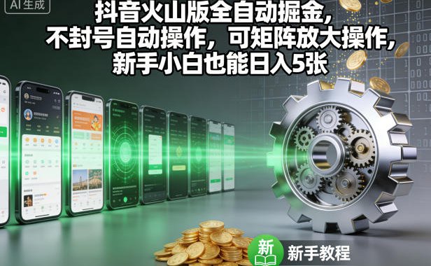 抖音火山版全自动掘金，不封号自动操作，可矩阵放大操作，新手小白也能日入5张【揭秘】