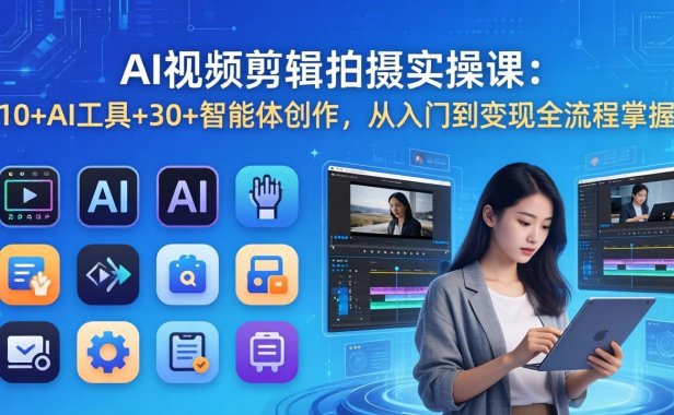 AI 视频剪辑拍摄实操课：10+AI工具+30+智能体创作，从入门到变现全流程掌握