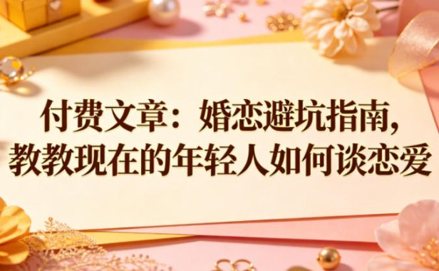 付费文章：婚恋避坑指南，教教现在的年轻人如何谈恋爱
