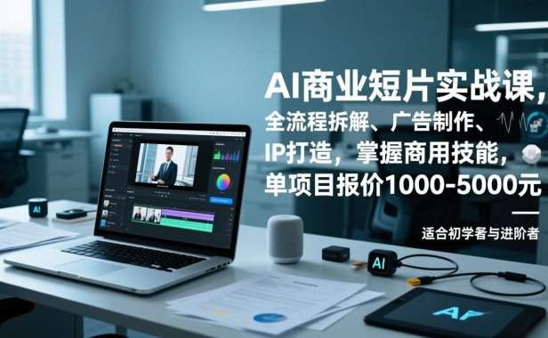 AI商业短片实战课，全流程拆解、广告制作、IP打造，掌握商用技能，单项目报价1000-5000元