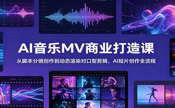 AI音乐MV商业打造课:从脚本分镜创作到动态渲染对口型剪辑,AI短片创作全流程
