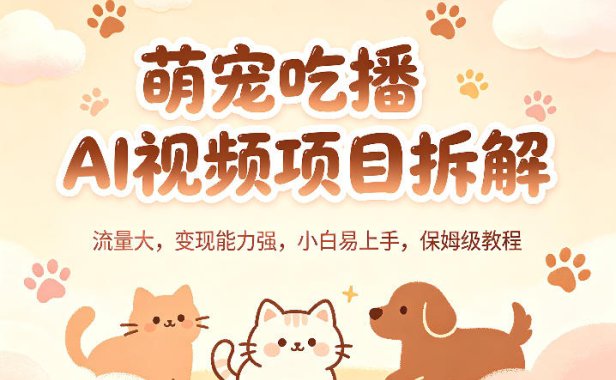 萌宠吃播AI视频项目拆解，流量大，变现能力强，小白易上手，保姆级教程