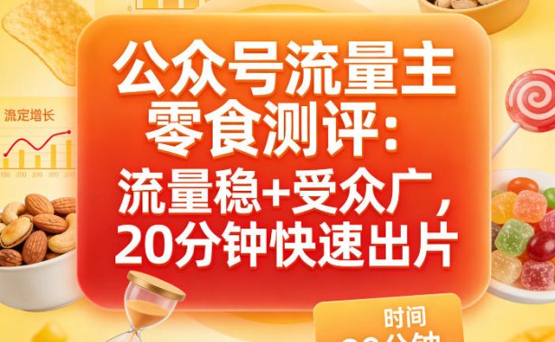 公众号流量主之零食测评赛道,流量稳+受众广,20分钟一条作品