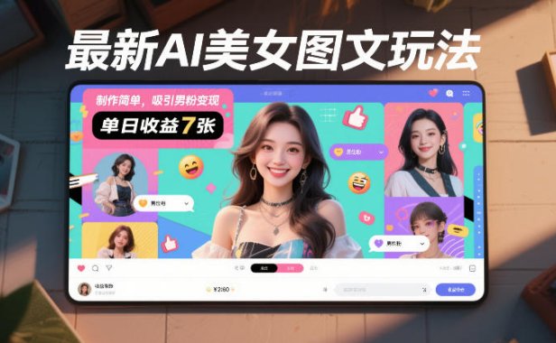最新AI美女图文玩法,制作简单,吸引男粉变现,单天收益7张