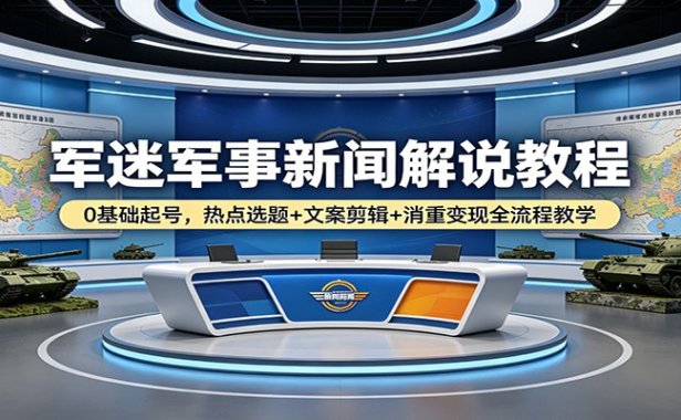 军迷军事新闻解说教程：0基础起号，热点选题+文案剪辑+消重变现全流程教学