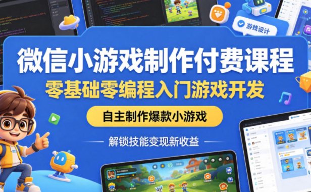 微信小游戏制作付费课程,零基础零编程入门游戏开发,自主制作爆款小游戏,解锁技能变现新收益
