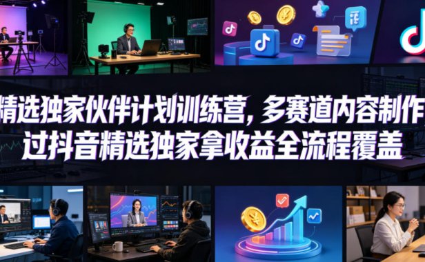 小豁食堂精选独家伙伴计划训练营，多赛道内容制作，过抖音精选独家拿收益全流程覆盖