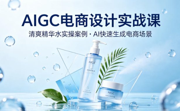 AIGC电商设计实战课，以清爽精华水为实操案例，教你用AI快速生成电商场景