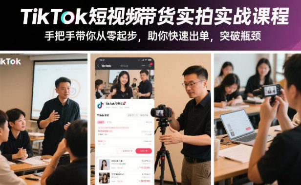 TikTok短视频带货实拍实战课程，手把手带你从零起步，助你快速出单，突破瓶颈