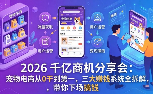 2026 千亿商机分享会：宠物电商从0干到第一，三大赚钱系统全拆解，带你下场搞钱