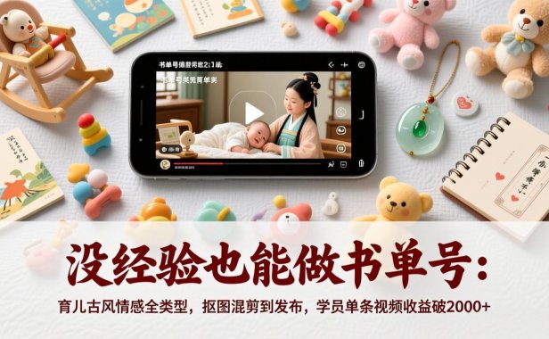 没经验也能做书单号：育儿古风情感全类型，抠图混剪到发布，学员单条视频收益破2000+