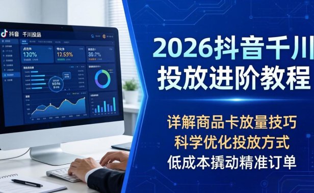 2026抖音千川投放进阶教程，详解商品卡放量技巧，科学优化投放方式，低成本撬动精准订单