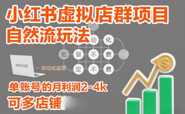 小红书虚拟店群项目，自然流玩法，批量自动化，稳定不费号，单账号的月利润2-4k，可多店矩阵