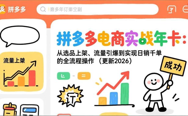 拼多多电商实战年卡：从选品上架、流量引爆到实现日销千单的全流程操作(更新2026