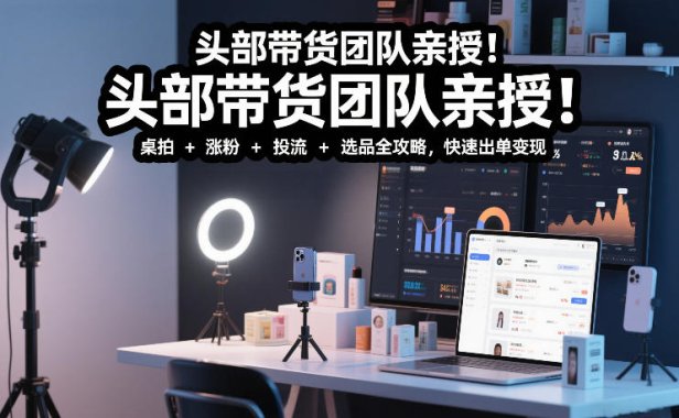 头部带货团队亲授!专业短视频实拍带货课:桌拍+涨粉+投流+选品全攻略,快速出单变现,月入2w+