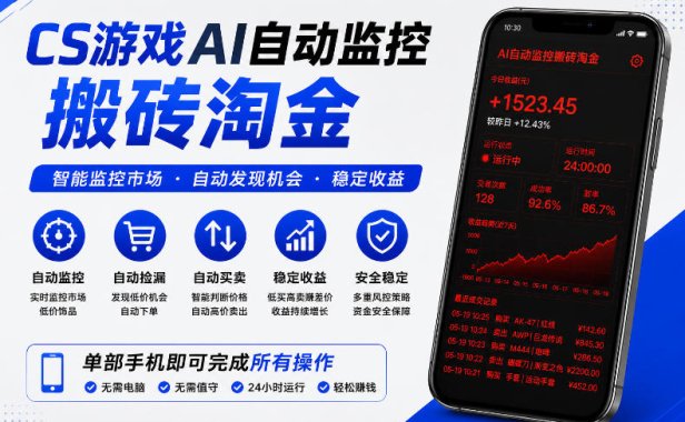 CS游戏AI自动监控搬砖淘金,稳定运行多年,支持任何形式验证,日入300+【揭秘】