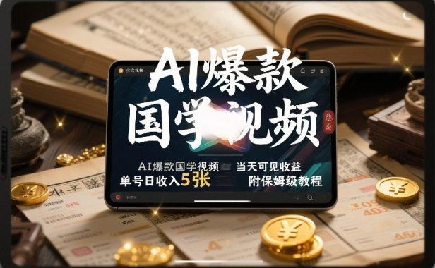 AI爆款国学视频,独家起号方法,小白直接上手,当天可见收益,单号日收入5张+附保姆级教程