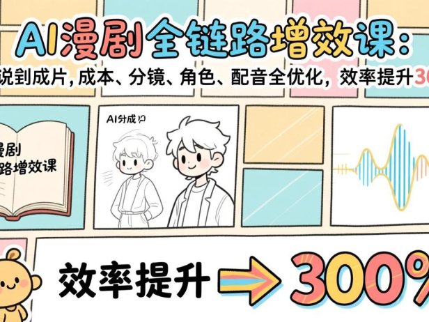 AI漫剧全链路增效课：从小说到成片，成本、分镜、角色、配音全优化，效率提升300%