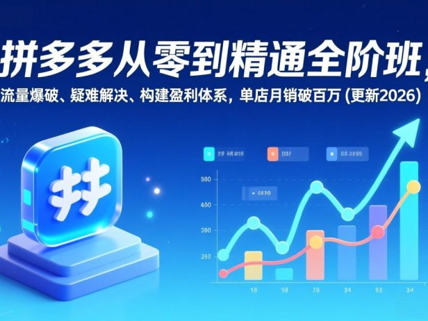 拼多多从零到精通全阶班,流量爆破、疑难解决,构建盈利体系,单店月销破百万(更新2026