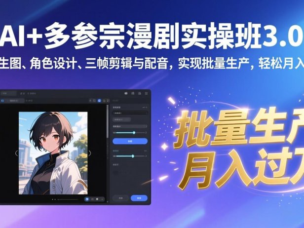 AI+多参宗漫剧实操班3.0：多参生图、角色设计、三帧剪辑与配音，实现批量生产，轻松月入过万