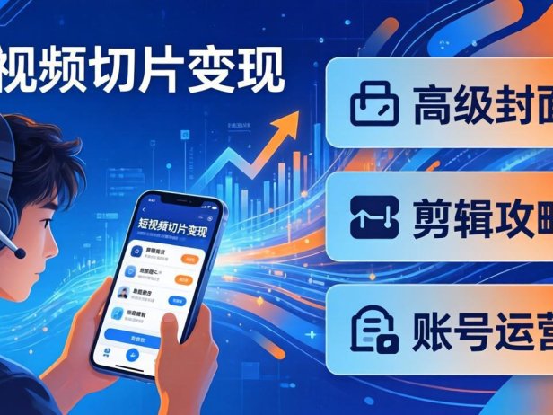 短视频切片变现速成班2.0：高级封面+剪辑攻略+账号运营，0基础小白快速入局副业