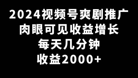 2024视频号爽剧推广,肉眼可见的收益增长,每天几分钟收益2000+