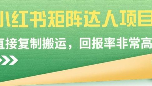 小红书矩阵达人项目，直接复制搬运，回报率非常高