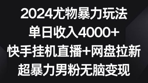 2024尤物暴力玩法 单日收入4000+快手挂机直播+网盘拉新 超暴力男粉无脑变现