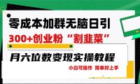 零成本加群日引300+创业粉割韭菜月六位数变现,简单无好上手!