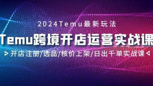 2024Temu跨境开店运营实战课，开店注册/选品/核价上架/日出千单实战课