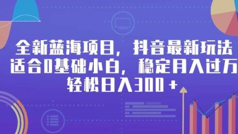全新蓝海项目，抖音最新玩法，适合0基础小白，稳定月入过万，轻松日入300＋