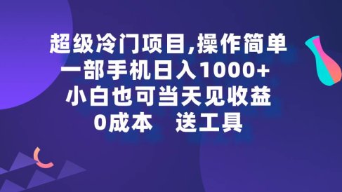 超级冷门项目,操作简单,一部手机轻松日入1000+,小白也可当天看见收益