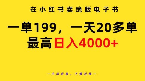 在小红书卖绝版电子书，一单199 一天最多搞20多单，最高日入4000+教程+资料